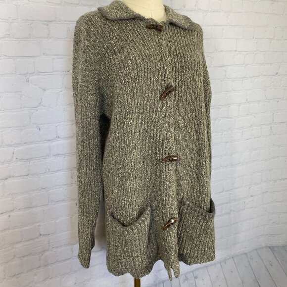 Vintage Y2K Cassini Wool Blend M Grey Chunky Knit Toggle Clasp Long Cardigan - Picture 3 of 10